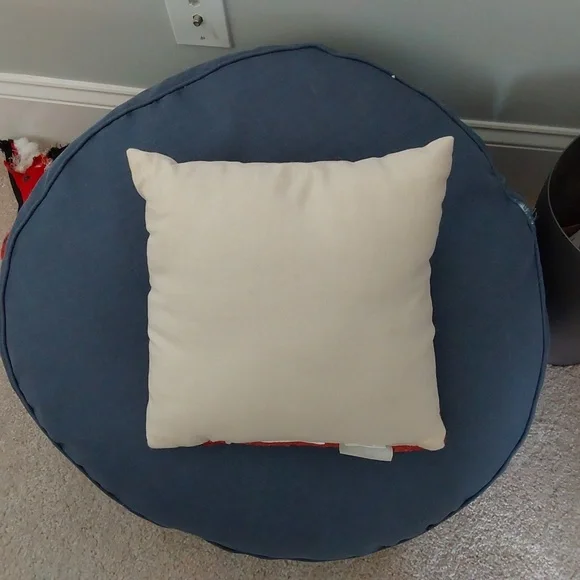 Pup pillow, needlework front, plain back, ~11.5" square. Dog-friendly home - Picture 2 of 3